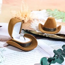 Ring Storage Cowboy Hats Box Jewelry Display Proposal Engagement Wedding UK