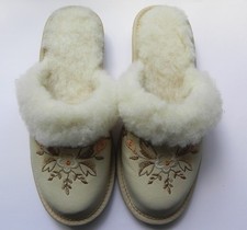 Ladie's / Women`s 100% Natural Leather Warmed Slippers Size:3, 4, 5, 6, 7, 8 TKB