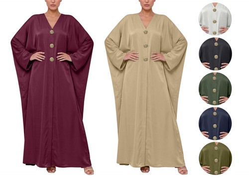 Women boho button abaya - button,