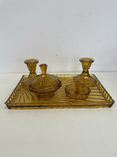 Amber glass dressing table set - amber,