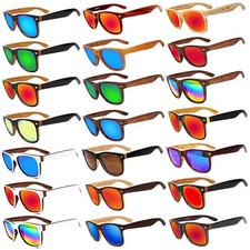 Sunglasses two tone wood grain pattern frame sunglass Mirrored lens Mens Womens