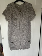 M&S Indigo Collection Grey Short Sleeve Chunky Knit Long Cardigan Size 12