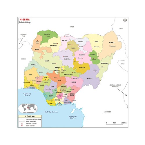 Nigeria political map poster - nigeria,
