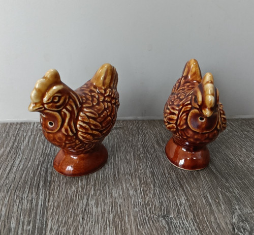 Vintage brown glaze hens - vintage,