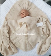 Beige Brown Spanish Knitted Ribbon Blanket Shawl