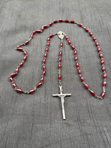Vintage red glass - red, rosary