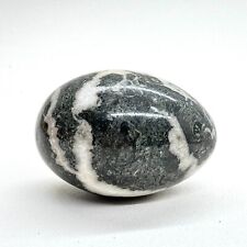 VINTAGE BLACK WHITE MARBLE ONYX STONE CRYSTAL EGG ORNAMENT HEALING STONE
