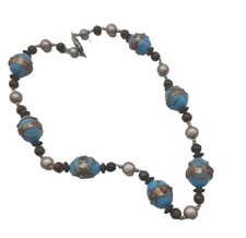 Stunning Vintage Lampwork  Wedding Cake beads Necklace- Blue beads 