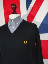 Fred Perry Knitted V-neck Jumper - L - Black - Mod Casuals 60's