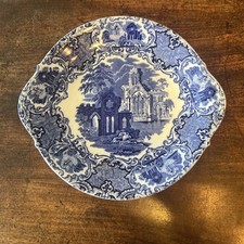 Vintage George Jones Abbey Blue & White Handled Cake Serving Plate 26 x 24cm