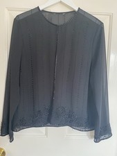 Stunning Black Sheer Beaded Bolero Style Cardigan Evening Occasion Wear Size L