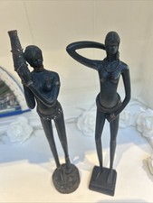 Set of African Tribal Women Statuettes Handcrafted Resin Figurines VINTAGE