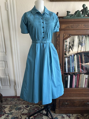 Vintage 1950s blue shirtwaist - vintage,