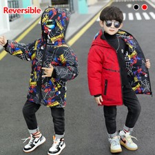 Kids Boys Spiderman Hooded Puffer Jacket Winter Coat Parka Outerwear Reversible