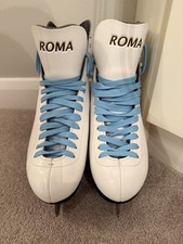 Women’s White Roma Figure Ice Skates With Blue Laces Size 6