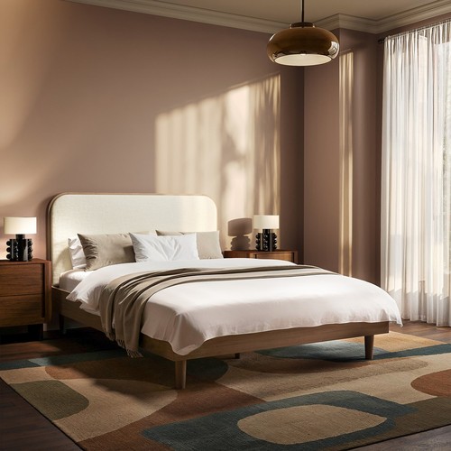 Walnut double wooden bed - bed, frame