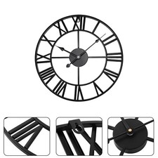 Large Skeleton Metal Roman Wall Clock Big Numerals Giant Round Open Face Clocks