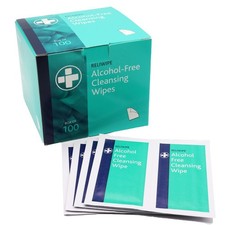 100 x Reliwipe Cleansing Wipes - Alcohol Free Antiseptic First Aid Skin Sachet