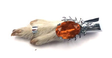 Grouse Claw Brooch Mizpah with Stag Head Amber Glass Gemstone Scottish