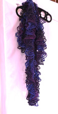 hand-knitted lacy ruffle scarf boa PURPLES   104 ins long  11 ins wide