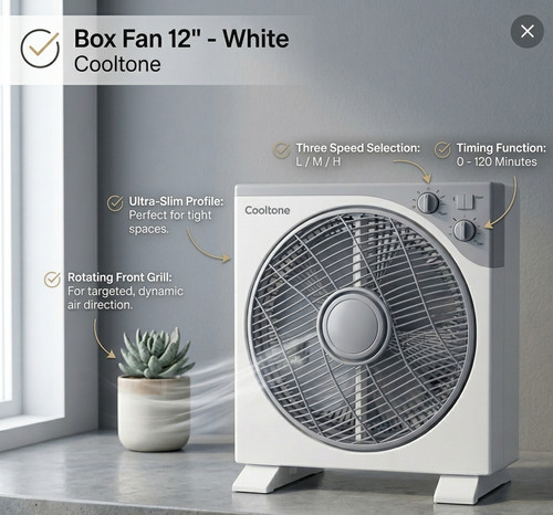 Cooltone inch box fan - cooltone, 12-inch