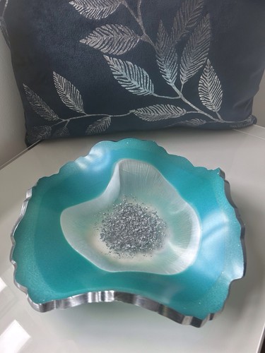 Handmade teal resin silver - teal,
