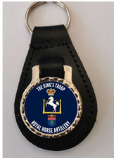Kings Troop Royal Horse Artillery leather pear drop shape keyring 25mm dome