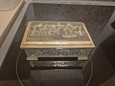 Decorative White Metal Japanese Trinket Box With Wood Lining