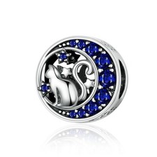 Cat In Moon Stars Charm Bead