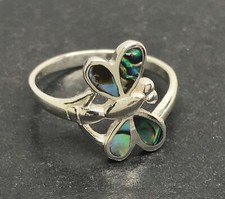 Abalone dragonfly ring solid Sterling Silver, paua shell uk size N 1/2