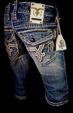 $220 Mens Rock Revival Jeans "Rockport" Thick Leather Inserts Shorts 32