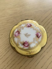 LIMOGES, FRANCE YELLOW FLORAL CERAMIC LIDDED PILL TRINKET BOX 21A