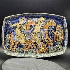  Jean-Claude TABURET HB QUIMPER Vintage  Wall Plaque Faïence. Horses Mermejd 50s