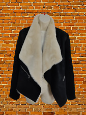 WOMENS ZARA TRAFALUC UK SMALL BLACK FAUX FUR/LEATHER OPEN WOOL BIKER COAT JACKET