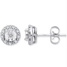 9ct White Gold 0.13 carat Real Diamond Round Cluster Earrings (0250)