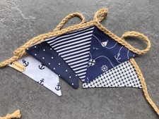Nautical handmade fabric mini bunting - seaside coastal decor - various prints