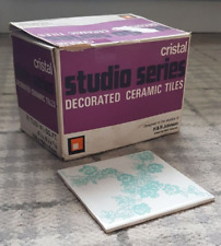 CRISTAL Vintage Turquoise FLEUR Ceramic Tiles Original Box H&R Johnson.