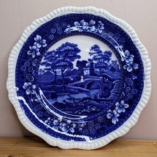 20s Vintage Copeland Spode's Tower Plate Cobalt Blue Country Scene House Antique