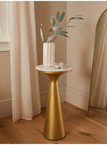 Gold tone metal side table - side,