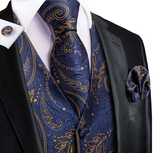 Gold jacquard mens waistcoat - gold,