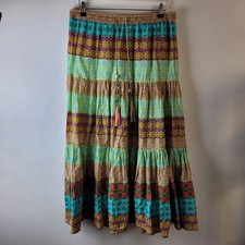 Zara Women Size L Colourful Floral Tiered Maxi Skirt Casual Party Boho Beach