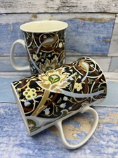 Pair Of Waterside Fine China Mugs-William Morris Style-Flowers/Birds-11cm