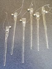 Hand made wonky glass icicles for hanging, 14-15cm, each unique with a tiny bel