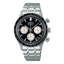 Seiko Mens Chronograph Watch with Black Dial and Silver Bracelet SSB479P1