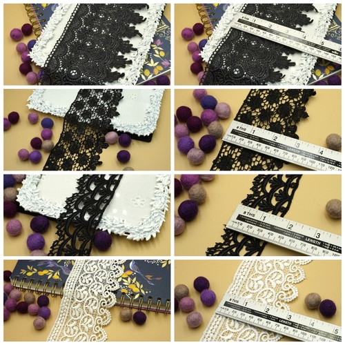 Black white daisy lace trim - black, &