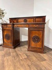 Victorian Mahogany Breakfront Twin Pedestal Chiffonier with Eastern Influence