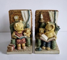 Vintage Teddy Tales Cosy Family Story Time Pair of Bookends Teddy Bear Bedtime