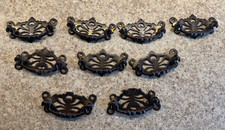 9 x Vintage Solid Brass Cabinet Drawer Pull Drop Handles (2 modified) see pics