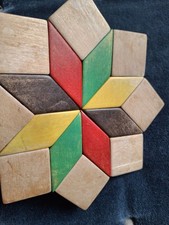 Vintage Octagonal Wooden Multicoloured Mosaic Style Teapot Stand