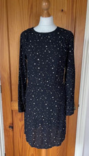 H&M UK 10 Star Print Dress Black Long Sleeve Tunic Mini Viscose Night Sky